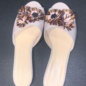 J CREW Slip On Pink Sandals Slides Pink Floral Embellished